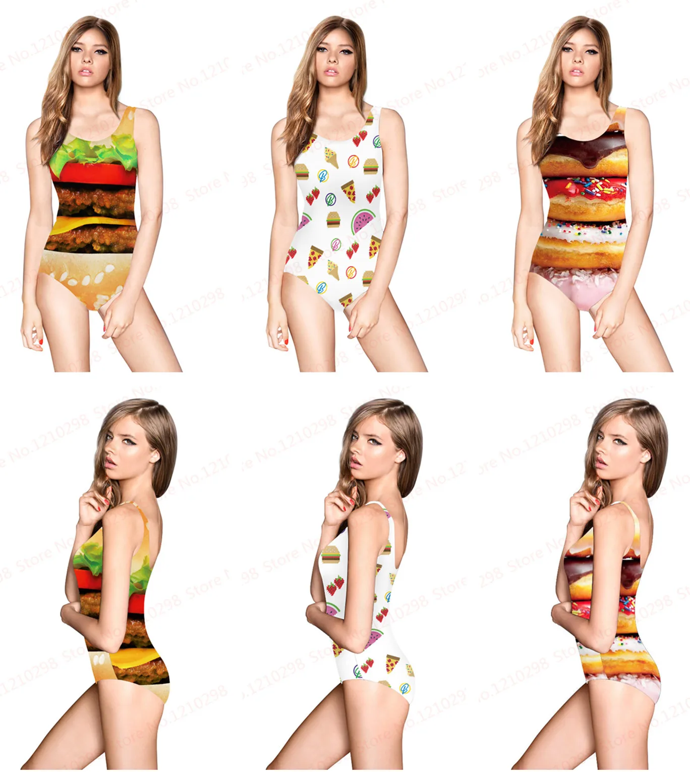 3D Hamburger Women's one piece swimsuit Burger King Swimwear Hot Bodysuit Chocolate Cookies sweetmeats Bathing Suits | Спорт и
