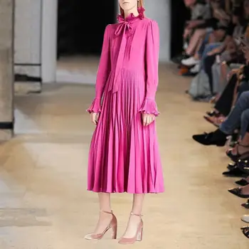 Runway Fashion Solid Purple Pleated Chiffon Dress Women Good-selling Bow-knot Tiding Collar Flare Sleeve Medium Long Dress
Runway Fashion Solid Purple Pleated Chiffon Dress Women Good-selling Bow-knot Tiding Collar Flare Sleeve Medium Long Dress