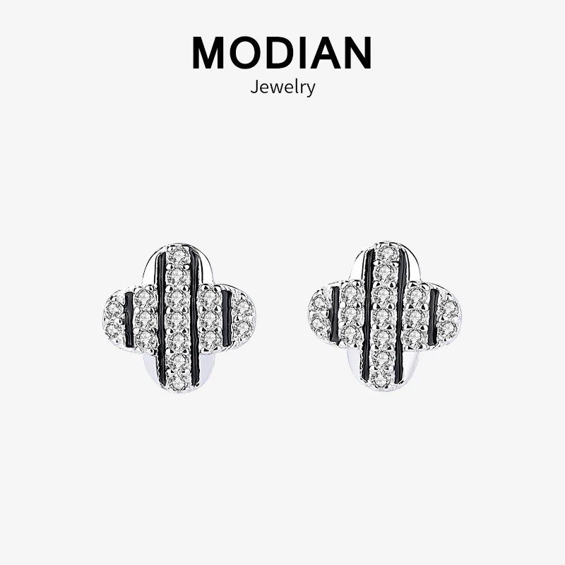 Modian Hot Sale 100% 925 Sterling Silver Black Enamel Four Leaf Clover CZ Stud Earrings Charm Simple Earring For Women Jewelry
Modian Hot Sale 100% 925 Sterling Silver Black Enamel Four Leaf Clover CZ Stud Earrings Charm Simple Earring For Women Jewelry