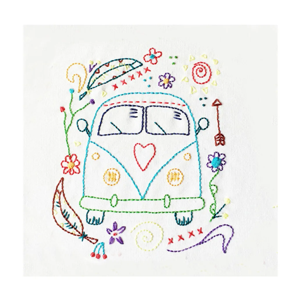 Embroidery Kit, Cartoon Hand Embroidery Cross Stitch Starter Needlepoint Crafts Kit with Cloth,Threads and Tools for Home Decor