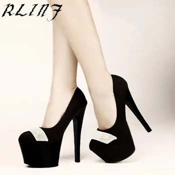 RLINF Rhinestone 17cm Sexy Round Toe High Heels Party Patent
