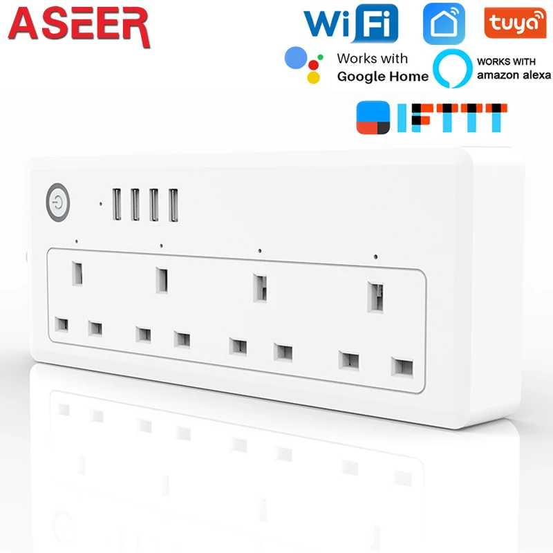 ASEER,Smart Power Strip (UK) 4 USB Port Socket,Support fast charge,Separate controlled outlet,Timer function,google home,Alexa
ASEER,Smart Power Strip (UK) 4 USB Port Socket,Support fast charge,Separate controlled outlet,Timer function,google home,Alexa