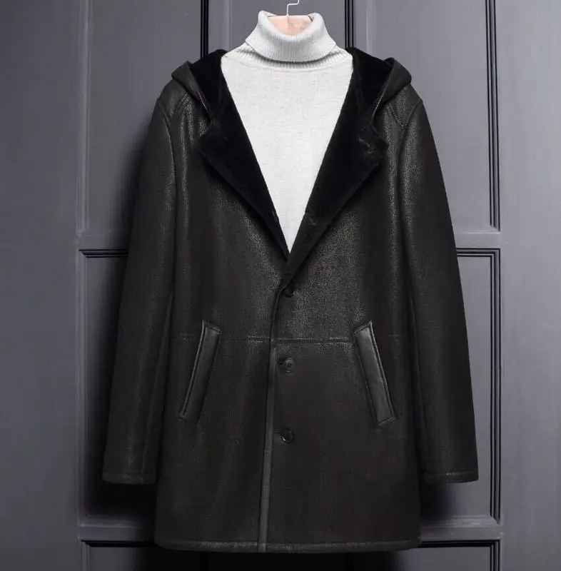 Factory 2018 New Men Blacke Hooded Shearling Jacket Casual Long Style Genuine Sheepskin Wool Fur Cold Winter Russia Coats
Factory 2018 New Men Blacke Hooded Shearling Jacket Casual Long Style Genuine Sheepskin Wool Fur Cold Winter Russia Coats