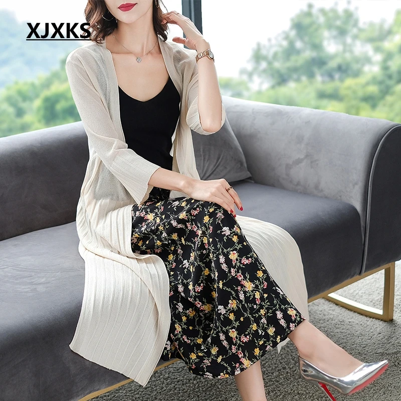XJXKS Cardigan Women Long Cardigan High Quality Long Sweater Solid Summer Cardigans Knitted Sweater Befree Modis Thin Sweaters
XJXKS Cardigan Women Long Cardigan High Quality Long Sweater Solid Summer Cardigans Knitted Sweater Befree Modis Thin Sweaters