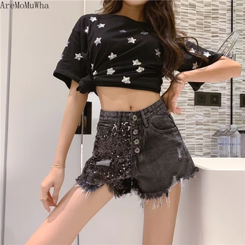 AreMoMuWha Shredded Denim Shorts Female Summer Sequins High Waist Loose Slimming Wild A Word Wide Leg Hot Ripped Jeans QX1169
AreMoMuWha Shredded Denim Shorts Female Summer Sequins High Waist Loose Slimming Wild A Word Wide Leg Hot Ripped Jeans QX1169
