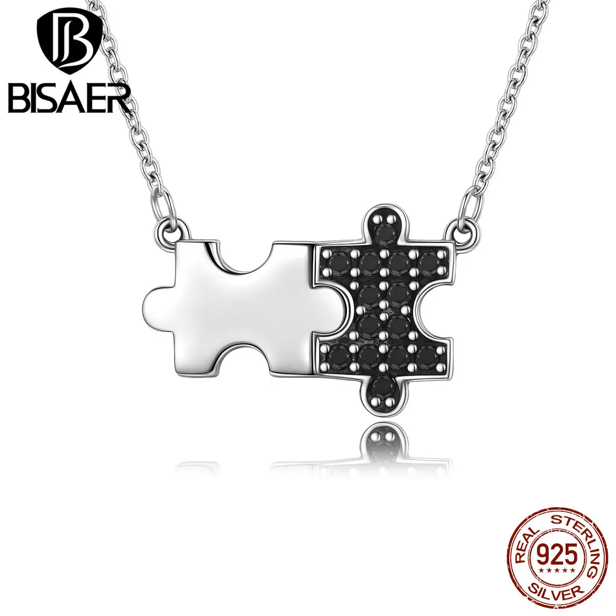 

BISAER 100% 925 Sterling Silver Geometric Mistery Puzzles, White & Black Pendants Necklaces Jewelry Wedding Gift collier ECN129