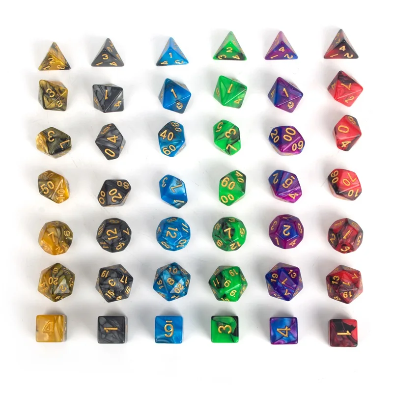 Premium Dice Set of 42 Pieces,6 Colors,7 of Each Color,Bag,Polyhedral Dice with Marbled Effect D4 D6 D8 D10 D12 D20 Double-Color
Premium Dice Set of 42 Pieces,6 Colors,7 of Each Color,Bag,Polyhedral Dice with Marbled Effect D4 D6 D8 D10 D12 D20 Double-Color