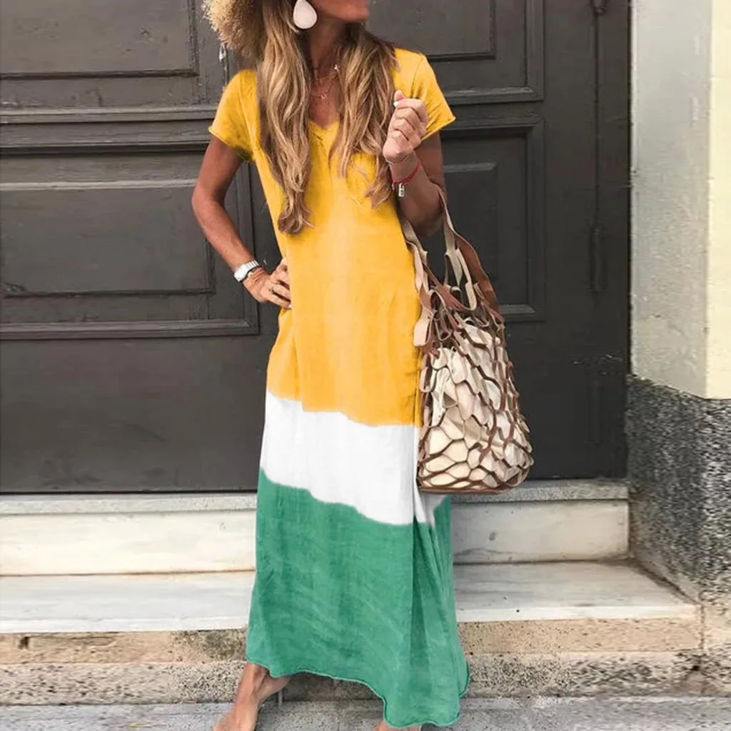 MAXIORILL Women summer Plus Size maxi dress платье Tie-dyed Color Block Loose V Neck Short Sleeve beach Dress free shipping #3
MAXIORILL Women summer Plus Size maxi dress платье Tie-dyed Color Block Loose V Neck Short Sleeve beach Dress free shipping #3