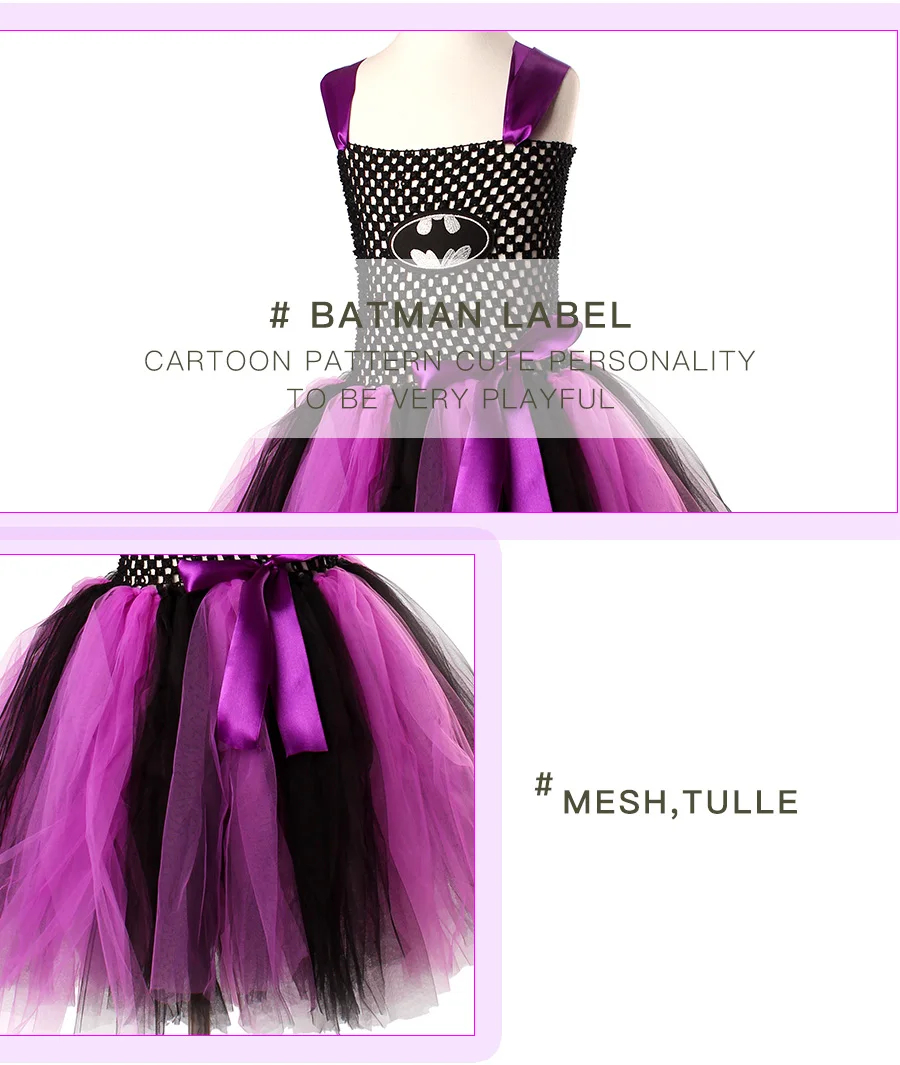 Bat Man Superhero Girls Tutu Dress with Mask Children Halloween Cosplay Costume Bat Girl Kids Tulle Party Dress Vestidos (4)