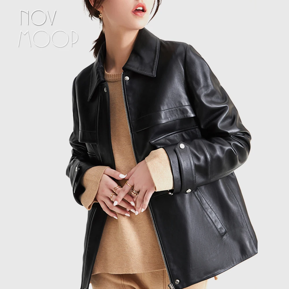 Novmoop Korean chic style black genuine leather women jacket with button pocket decor chaqueta mujer kurtki damskie LT2795
Novmoop Korean chic style black genuine leather women jacket with button pocket decor chaqueta mujer kurtki damskie LT2795