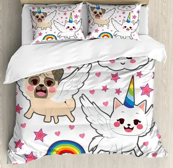 Unicorn Cat Duvet Cover Set Comic Pop Art Style Fiction Animals Adorable Funny Faces Rainbow Horns Stars 4 Piece Bedding Set
Unicorn Cat Duvet Cover Set Comic Pop Art Style Fiction Animals Adorable Funny Faces Rainbow Horns Stars 4 Piece Bedding Set