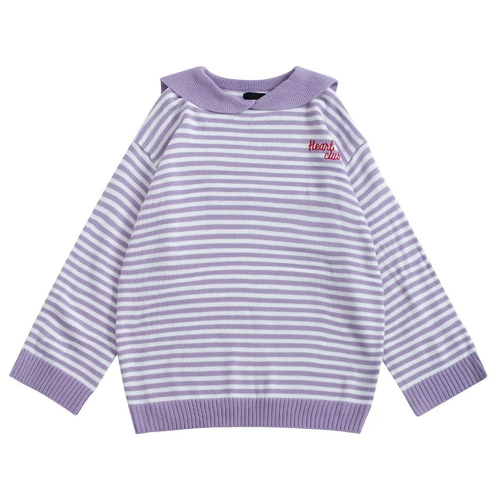 Autumn Long Women Pullover Sweaters Girls Knitted Jumper Tops Sailor Collar Heart Embroidery Striped Black Chic Winter Knitwear
Autumn Long Women Pullover Sweaters Girls Knitted Jumper Tops Sailor Collar Heart Embroidery Striped Black Chic Winter Knitwear