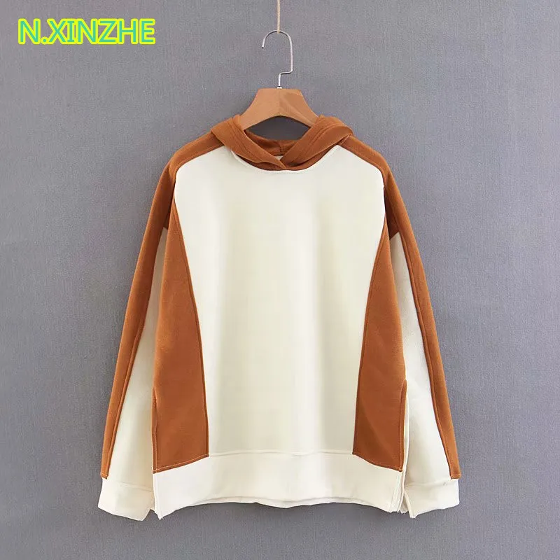 2018 women clothing long sleeve hooded patchwork relaxed sweatshirts hoodies Female casual loose pullovers fleece jumpers W2856
2018 women clothing long sleeve hooded patchwork relaxed sweatshirts hoodies Female casual loose pullovers fleece jumpers W2856