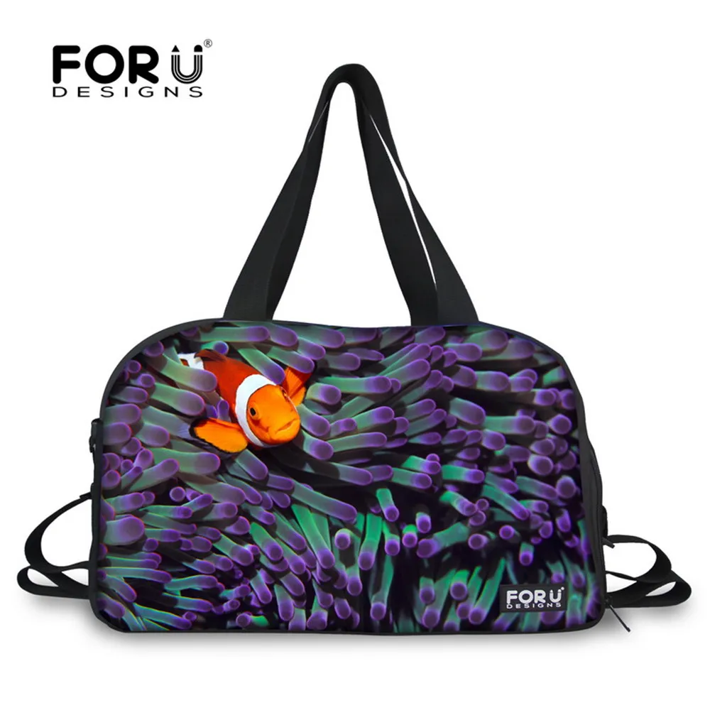 FORUDESIGNS/Большая Парусиновая Сумка с фиолетовым принтом рыбы для женщин йоги