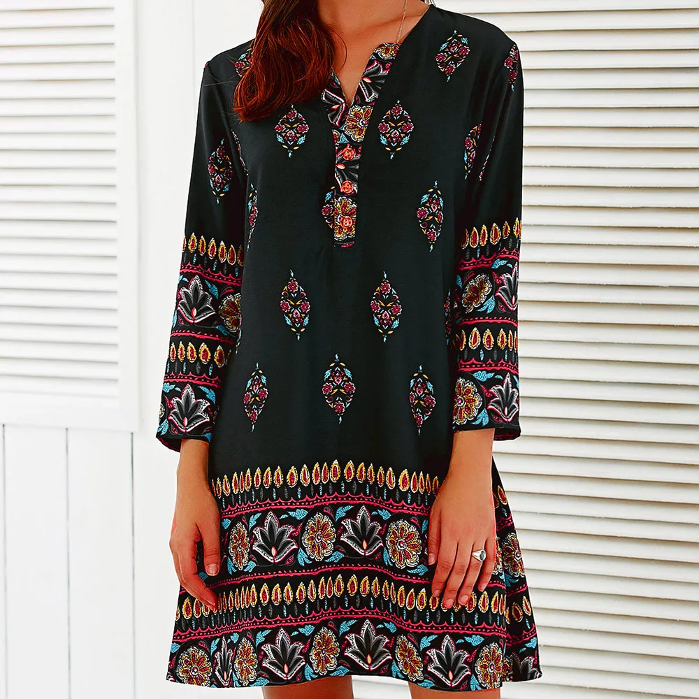 2017 New Women Print Long Sleeve Boho Dress Beach Evening Party Mini Dress Dropshipping L518 10 2017 New Women Print Long Sleeve Boho Dress Beach Evening Party Mini Dress Dropshipping L518 10