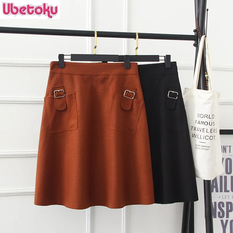 Женская шерстяная юбка Ubetoku Однотонная с эластичной резинкой на талии большие