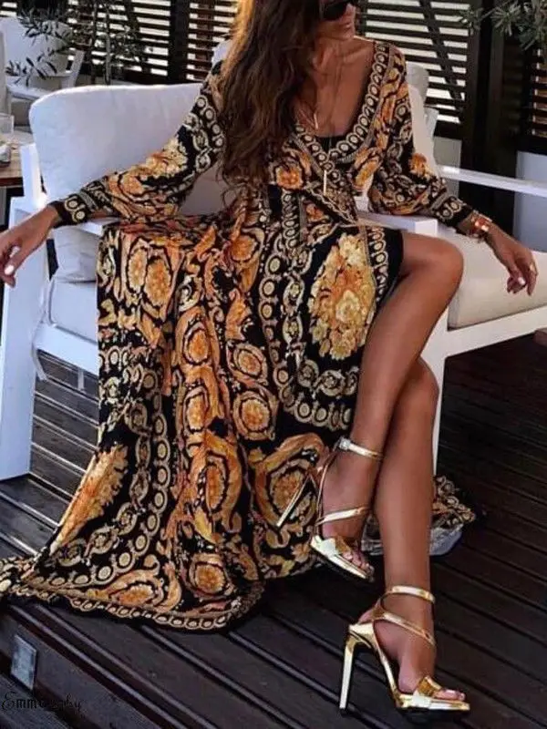 20198 Hot Women Flora Print Boho Summer Dress Long Sleeve V-neck Long Dress Party Evening Beach Dress High Quality
20198 Hot Women Flora Print Boho Summer Dress Long Sleeve V-neck Long Dress Party Evening Beach Dress High Quality