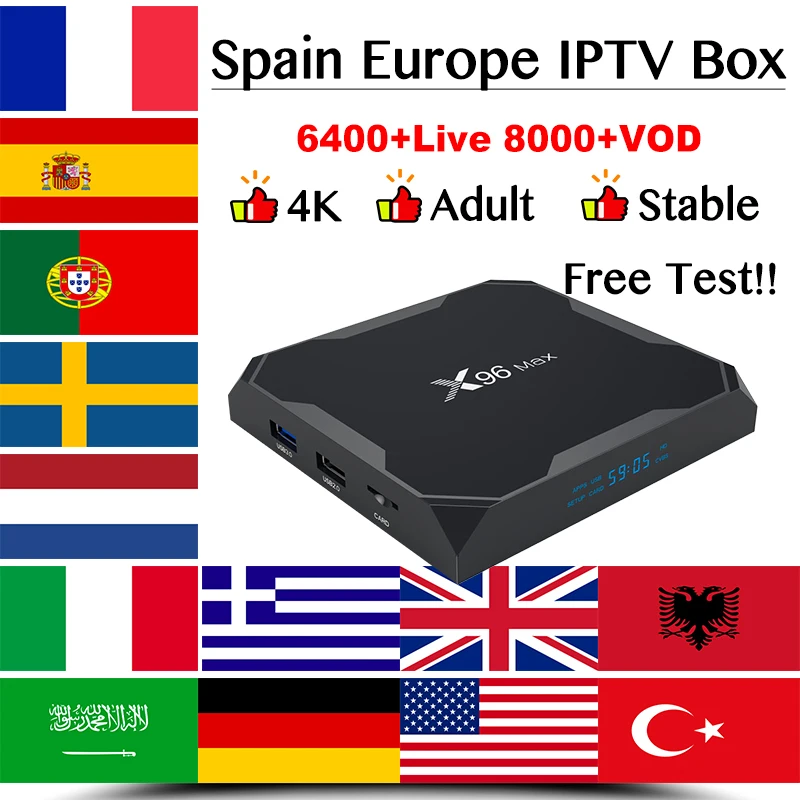 x96 MAX android tv box with Spanish iptv Europe Spain France Italy Greece UK Germany USA iptv 4k subscription smart ip tv box
x96 MAX android tv box with Spanish iptv Europe Spain France Italy Greece UK Germany USA iptv 4k subscription smart ip tv box