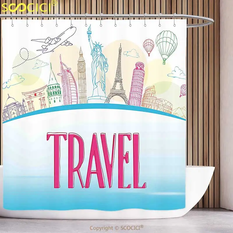 Decorative Shower Curtain Travel Famous Landmarks of the World Statue of Liberty Eiffel Tower Tourist Design Sky Blue Hot Pink
Decorative Shower Curtain Travel Famous Landmarks of the World Statue of Liberty Eiffel Tower Tourist Design Sky Blue Hot Pink