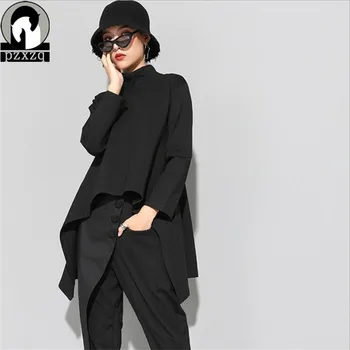 2018 spring New Long-sleeved T-shirts For Women Casual Female T-shirt Fashion Dovetail 1/2 Stand Collar Pullover Black Coats 
2018 spring New Long-sleeved T-shirts For Women Casual Female T-shirt Fashion Dovetail 1/2 Stand Collar Pullover Black Coats