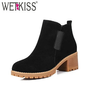 WETKISS Elastic Band Wood Square Heel Round Toe Footwear High Heels Spring Women Ankle Boots Cow Suede Platform Women Shoes 2018
WETKISS Elastic Band Wood Square Heel Round Toe Footwear High Heels Spring Women Ankle Boots Cow Suede Platform Women Shoes 2018