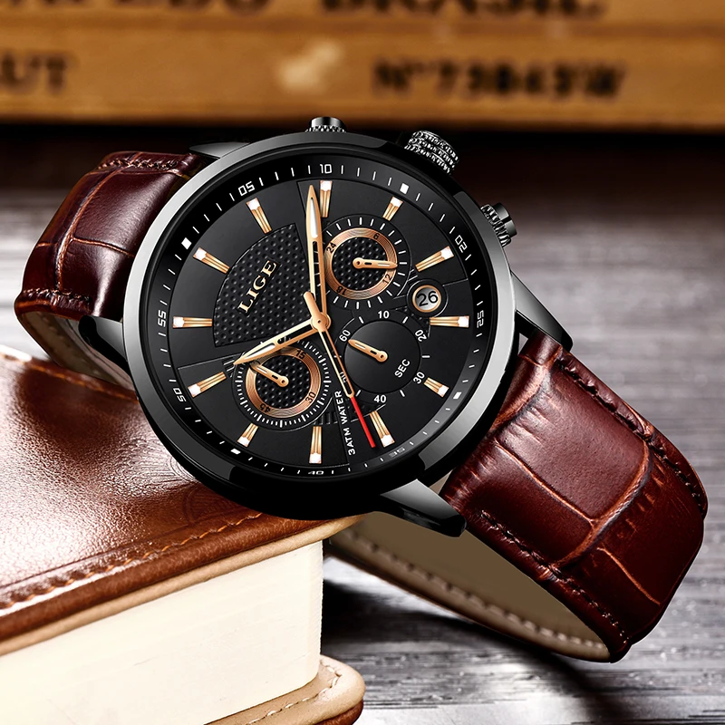LIGE 2020 новые мужские часы Лидирующий бренд Роскошные военные спортивные кожаные