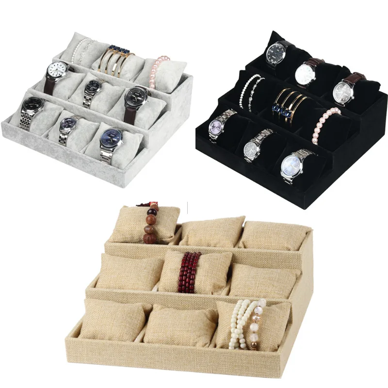 Luxury Black/Gray Velvet Linen Bracelet 9 Pillows Tray Watch Stud Hand Catenary Jewelry Tray Plate Holder Display
Luxury Black/Gray Velvet Linen Bracelet 9 Pillows Tray Watch Stud Hand Catenary Jewelry Tray Plate Holder Display