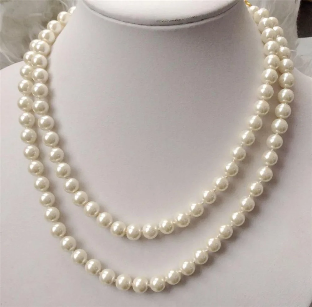 

Pretty 8mm white South Sea Shell Pearl round beads necklace 36" AAA @^Noble style Natural Fine jewe FREE SHIPPING