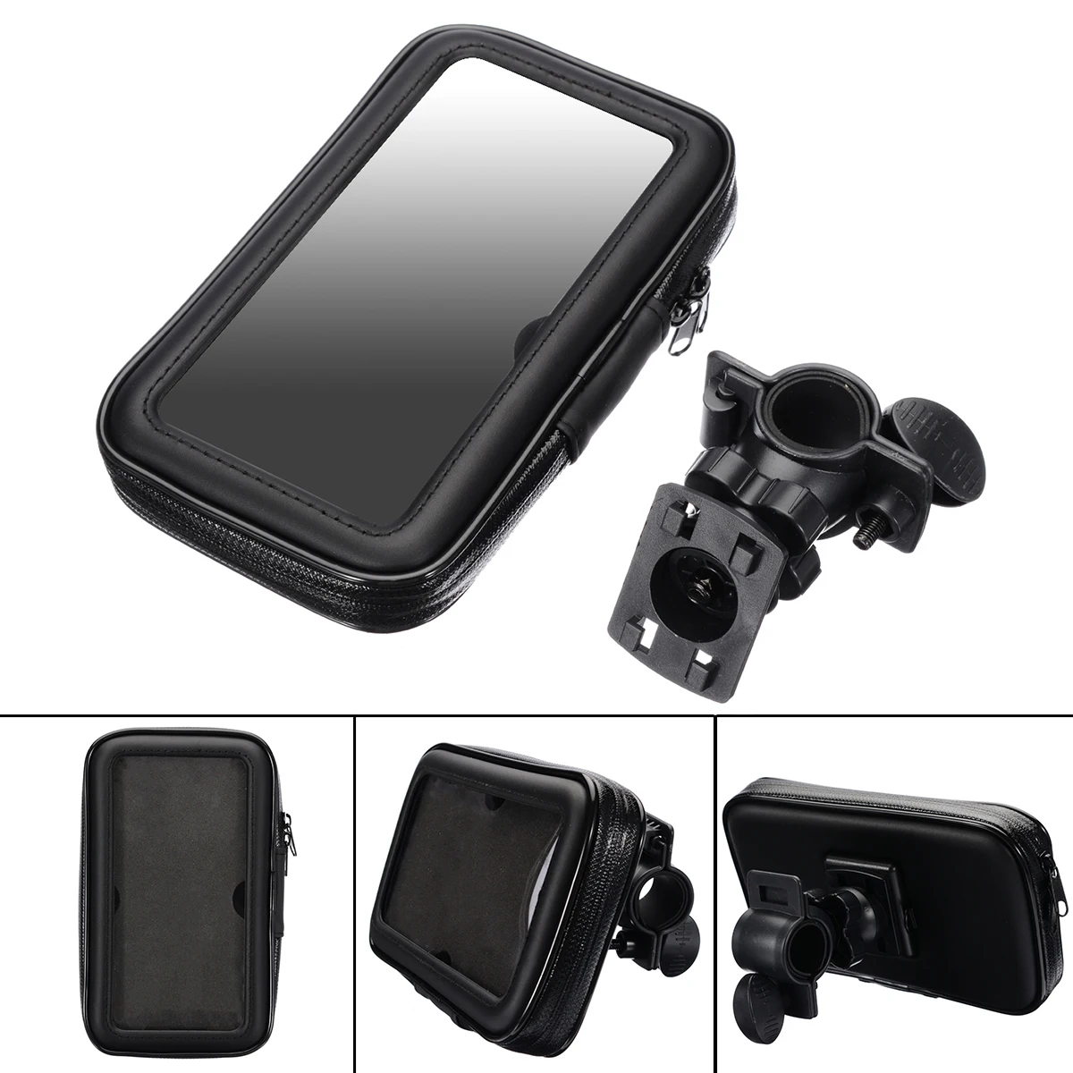 1PC Black Motorcycle Bike Bicycle Waterproof Cell Phone GPS Case Bag Handlebar Mount Holder Stand Support