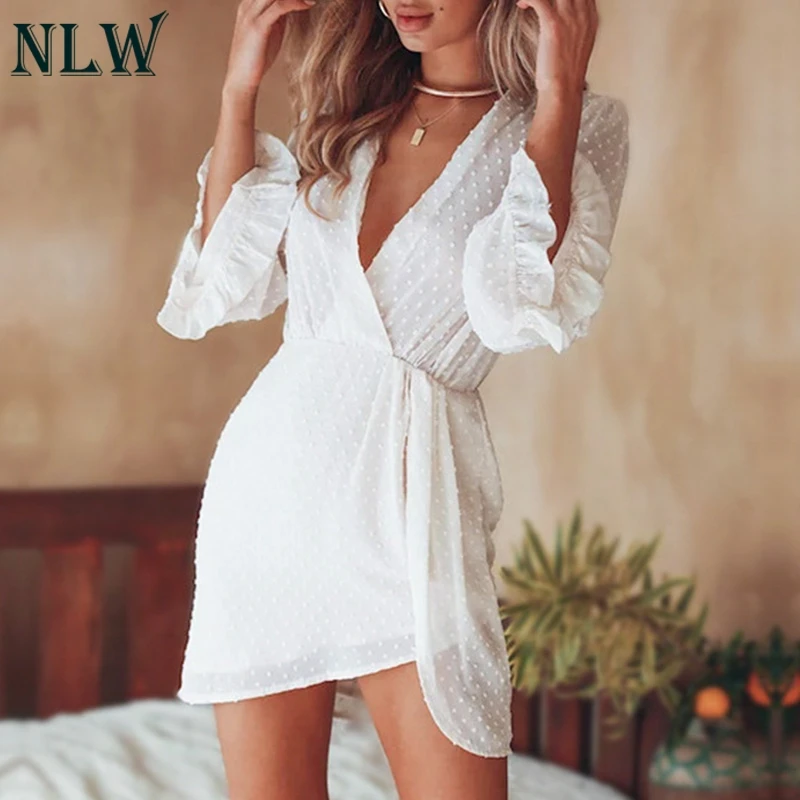 NLW Polka Dot Flare Long Sleeve Mini Dresses Ruffles Party Dresses Elegant White Deep V Neck Dress Vestidos
NLW Polka Dot Flare Long Sleeve Mini Dresses Ruffles Party Dresses Elegant White Deep V Neck Dress Vestidos