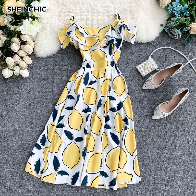 Korean 2019 Summer New Yellow Red Green Dress Elegant Lemon Fruit Print Ruffles A Line Dress Boho Chic Vacation Beach Vestidos
Korean 2019 Summer New Yellow Red Green Dress Elegant Lemon Fruit Print Ruffles A Line Dress Boho Chic Vacation Beach Vestidos