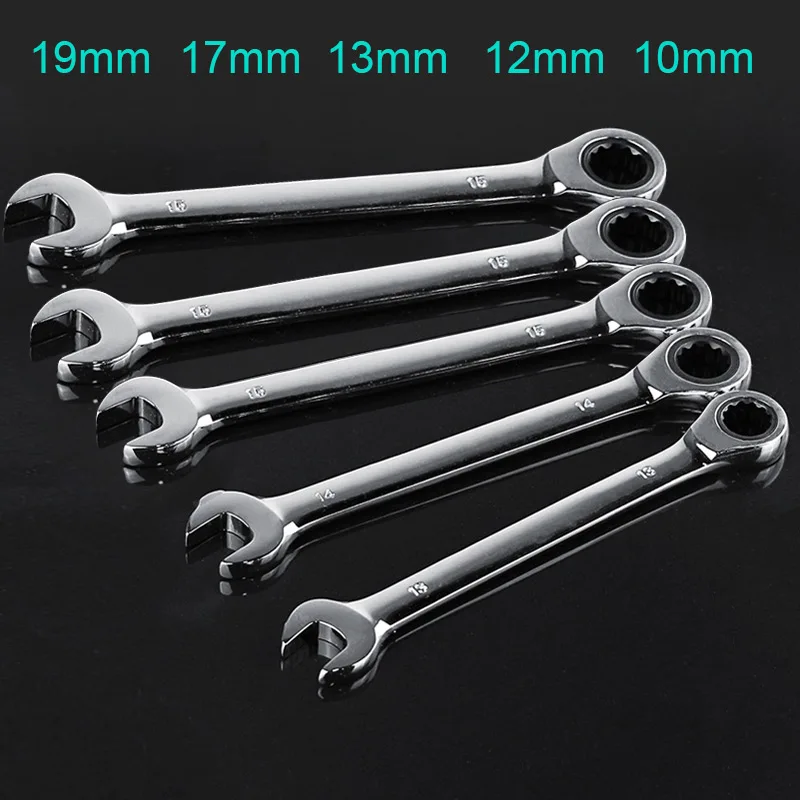 5pcs Steel Ratchet Spanner Combination Wrench Keys Skate Tool Gear Ring Wrench Ratchet Set 10/12/13/17/19mm WWO66
5pcs Steel Ratchet Spanner Combination Wrench Keys Skate Tool Gear Ring Wrench Ratchet Set 10/12/13/17/19mm WWO66