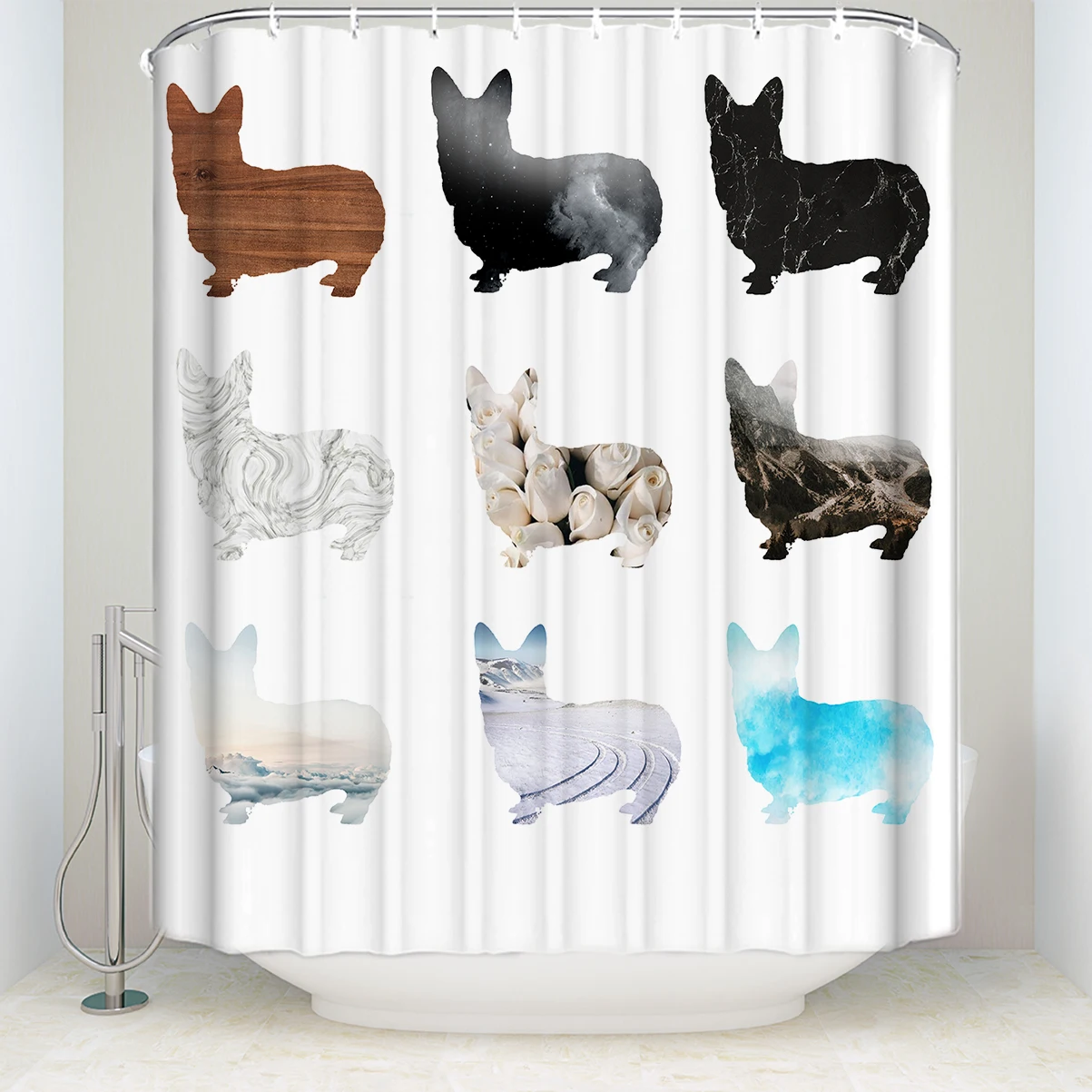 Custom Waterproof Bathroom Silhouette of Corgi Print Shower Curtain Polyester White Dogs Lover Bathroom Curtain
Custom Waterproof Bathroom Silhouette of Corgi Print Shower Curtain Polyester White Dogs Lover Bathroom Curtain