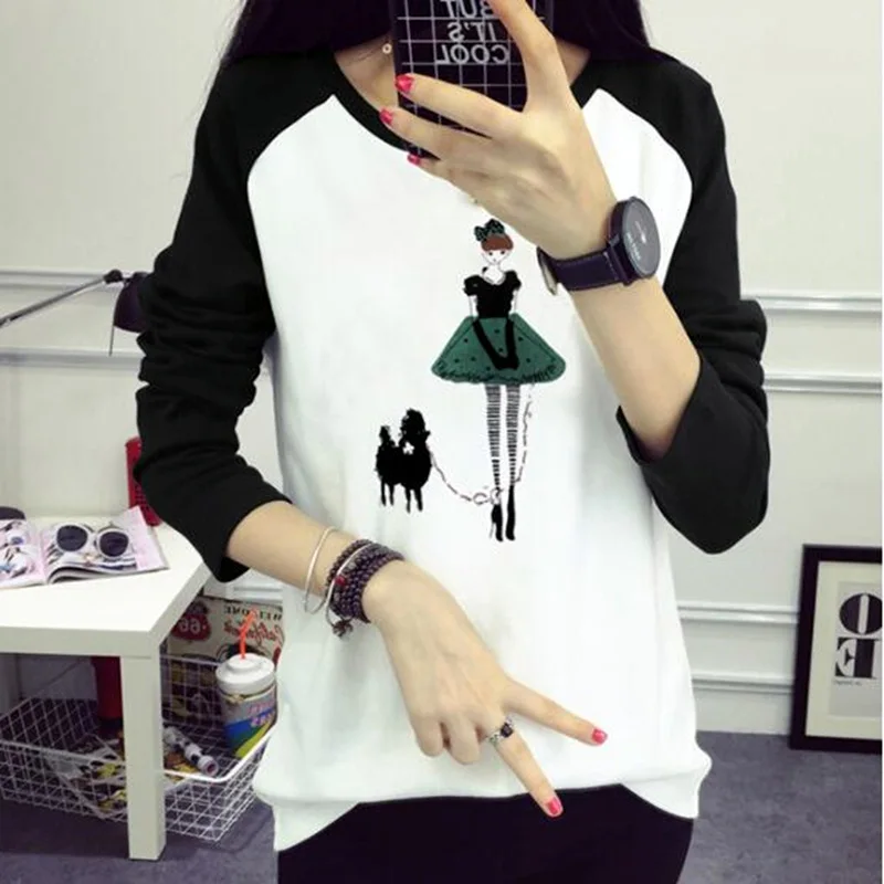 Dreamlikelin Women T Shirt Princess and Poodle Print T-Shirt Fashion O-Neck Long Sleeves Patchwork Spring Casual Tees
Dreamlikelin Women T Shirt Princess and Poodle Print T-Shirt Fashion O-Neck Long Sleeves Patchwork Spring Casual Tees