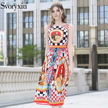 

Svoryxiu 2019 Fashion Runway Summer Tank Dress Women's luxury Beading Diamond Warrior lattice Print Sexy Party Long Dresses