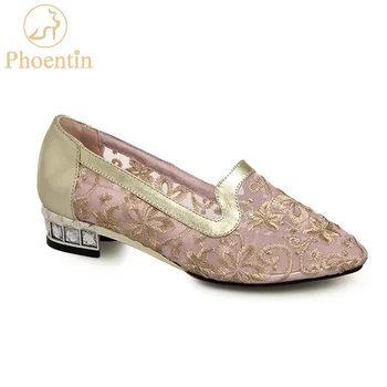 Phoentin gold shoes embroidered flower lace 2019 NEW women's shoes mesh with crystal low heels genuine leather woman pumps FT470
Phoentin gold shoes embroidered flower lace 2019 NEW women's shoes mesh with crystal low heels genuine leather woman pumps FT470
