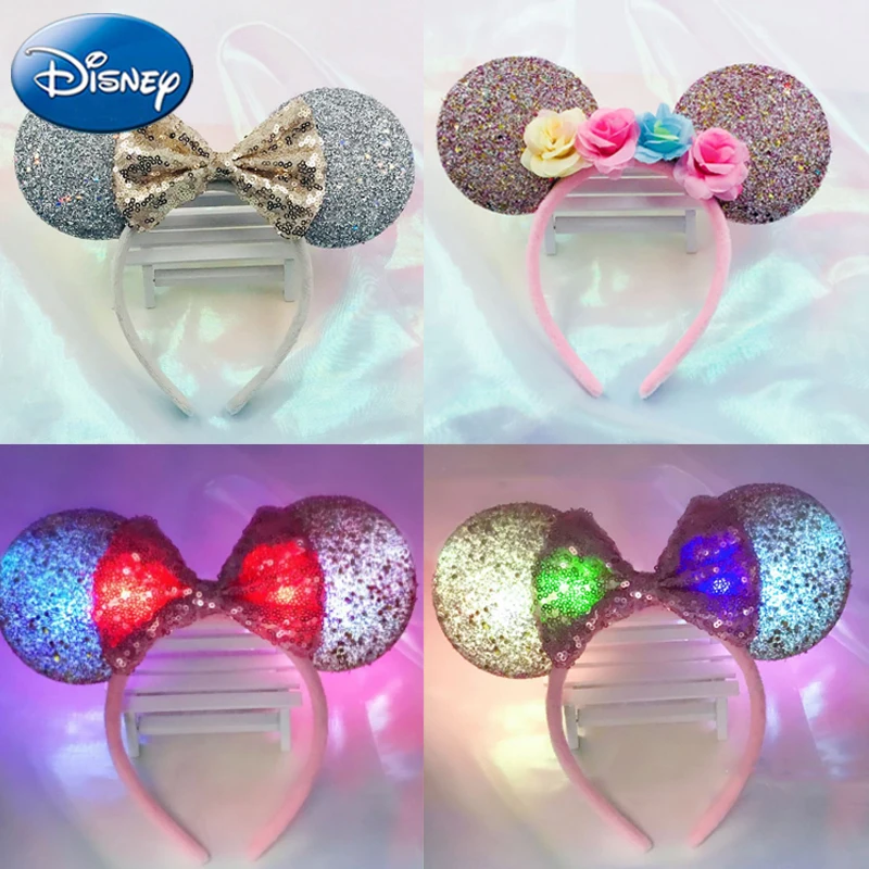 

Disney Girl Women Illuminate Headband Headdress Accessories Cartoon Mickey Minnie Kids Kawaii Plush Hair Bands Party Toys Gift