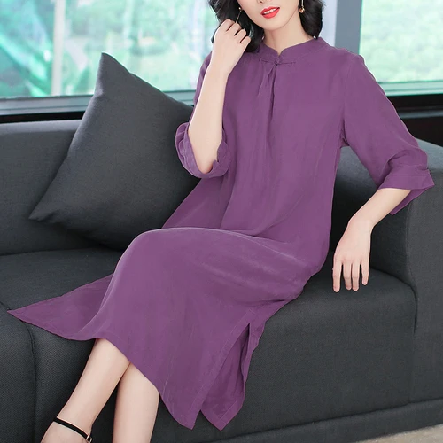 Spring And Summer Vintage Loose Purple Women Dress Midi Artistic Cheongsam Chinese Style Plus Size Elegant Dresses Woman
Spring And Summer Vintage Loose Purple Women Dress Midi Artistic Cheongsam Chinese Style Plus Size Elegant Dresses Woman
