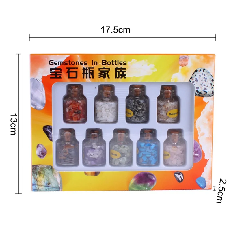 9PCS Mini Bottled Mineral Specimen Natural Crystal Gemstone Wishing Bottle Set Stone Decoration Craft
9PCS Mini Bottled Mineral Specimen Natural Crystal Gemstone Wishing Bottle Set Stone Decoration Craft
