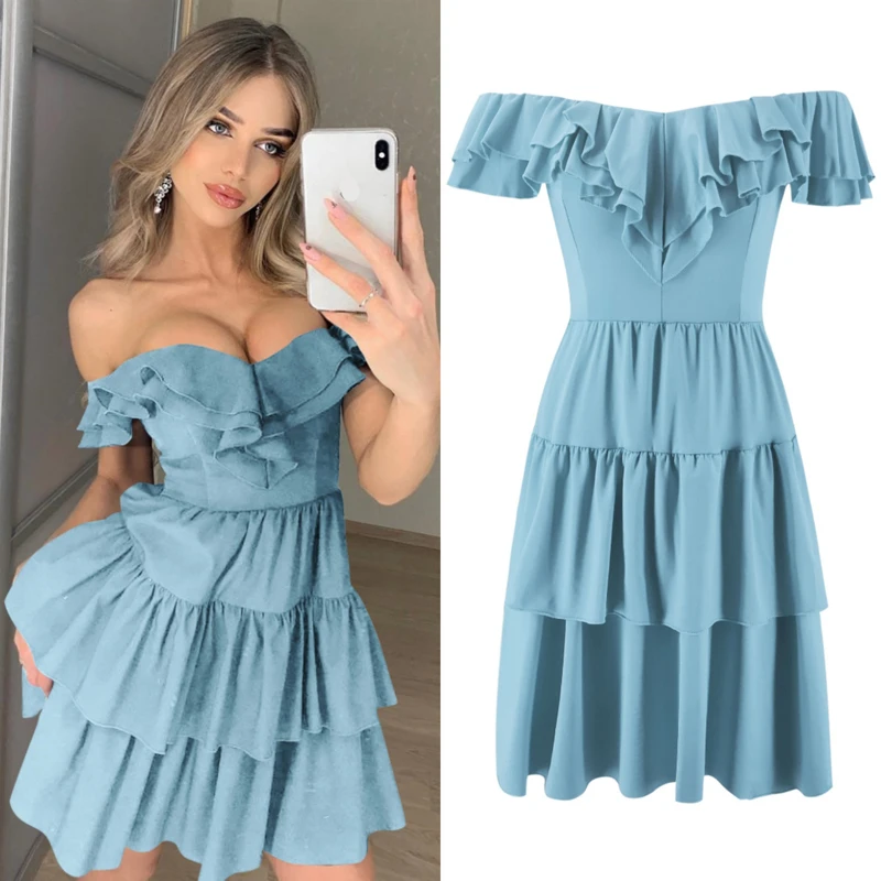 Fashion Word Shoulder Ruffled Tube Top Sexy Dress New Style Solid Casual Women Dress Robe Femme Summer Party Dress
Fashion Word Shoulder Ruffled Tube Top Sexy Dress New Style Solid Casual Women Dress Robe Femme Summer Party Dress