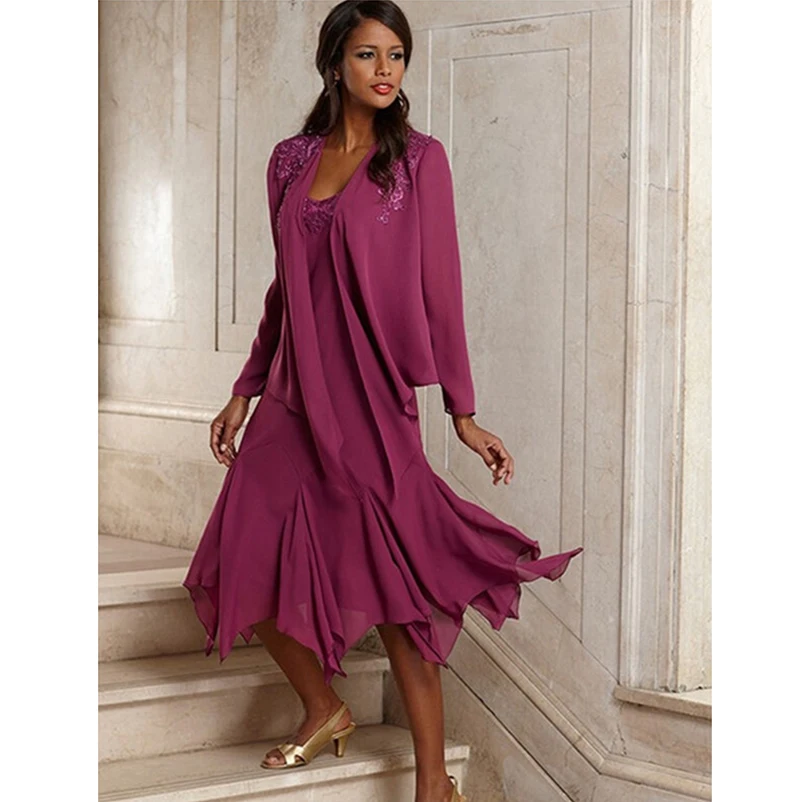 Mother Of The Bride Dresses Suit With Jacket Plus Size Chiffon