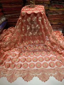 Free shipping (5yards/pc) embroidered peach color African French net lace fabric with beads and stones for party dress T3 
Free shipping (5yards/pc) embroidered peach color African French net lace fabric with beads and stones for party dress T3
