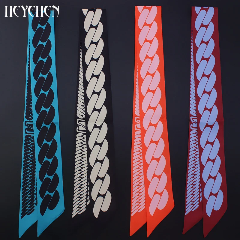 Women Foulard Luxury Brand Fashion Chain Geometric print Skinny Small Bag Twill Silk Scarf Ribbon Head Hair Handle Tie Scarf
Women Foulard Luxury Brand Fashion Chain Geometric print Skinny Small Bag Twill Silk Scarf Ribbon Head Hair Handle Tie Scarf