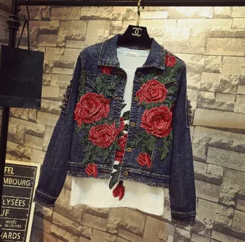 2018 Autumn New Women's Embroidered Red Rose Fashion Denim Coat Long-sleeved Hole Ripped Jeans Jacket Coats
2018 Autumn New Women's Embroidered Red Rose Fashion Denim Coat Long-sleeved Hole Ripped Jeans Jacket Coats