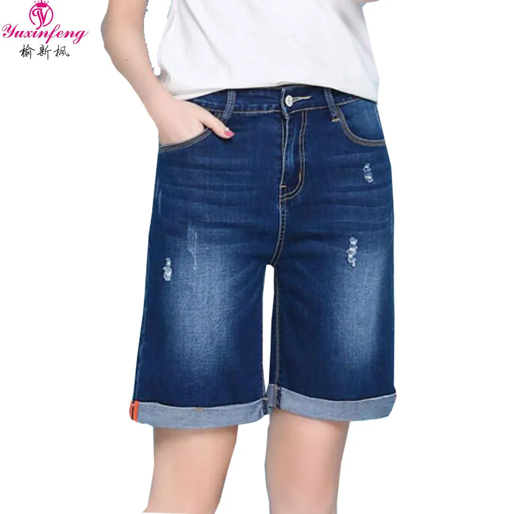 Yuxinfeng Plus Size Summer Denim Shorts Women Mid Waist Stretch Straight Jeans Knee Length Ripped Denim Capris Blue
Yuxinfeng Plus Size Summer Denim Shorts Women Mid Waist Stretch Straight Jeans Knee Length Ripped Denim Capris Blue