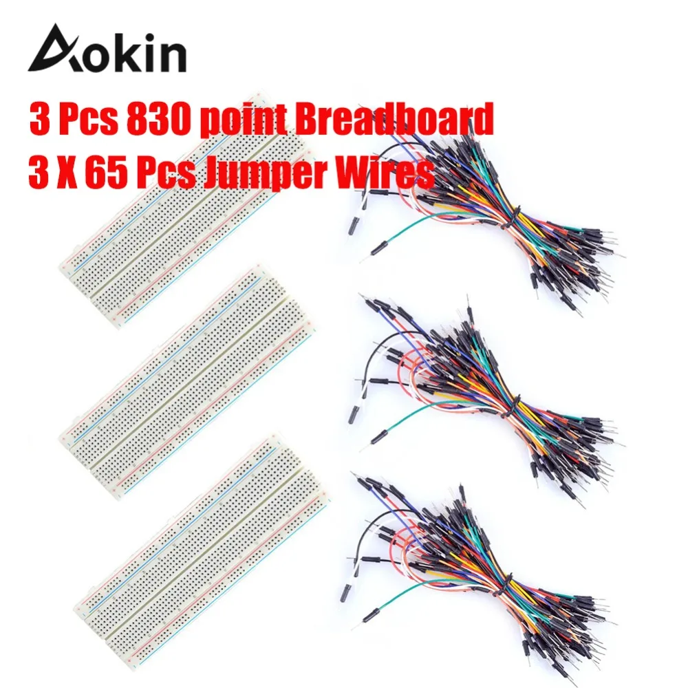 3 Pieces 830 Point Breadboards Kit with 3x65Pcs M/M Flexible Breadboard Jumper Wires for Arduino Raspberry Pi
3 Pieces 830 Point Breadboards Kit with 3x65Pcs M/M Flexible Breadboard Jumper Wires for Arduino Raspberry Pi