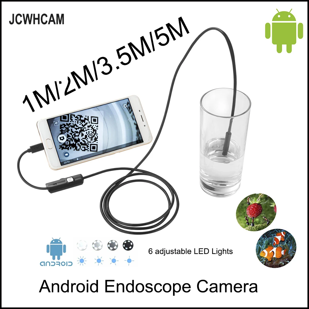 

JCWHCAM HD 720P OTG Android USB Endoscope Camera 8mm 5M 3.5M 2M 1M 10M Flexible Snake USB Pipe Inspection Borescope