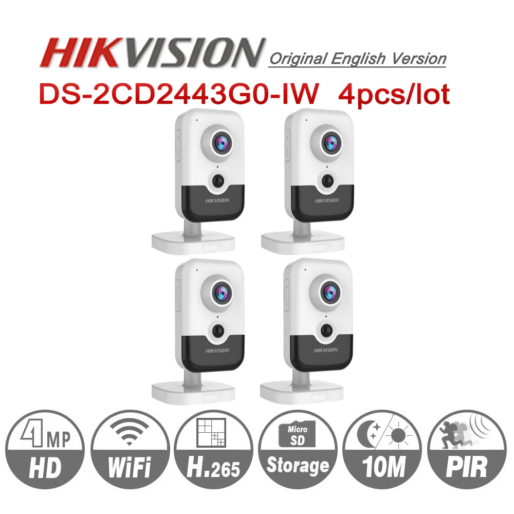 Hikvision DS-2CD2443G0-IW Wi-Fi Camera Video Surveillance 4MP IR Fixed Cube Wireless IP Camera Two-way Audio H.265+ 4pcs/lot
Hikvision DS-2CD2443G0-IW Wi-Fi Camera Video Surveillance 4MP IR Fixed Cube Wireless IP Camera Two-way Audio H.265+ 4pcs/lot