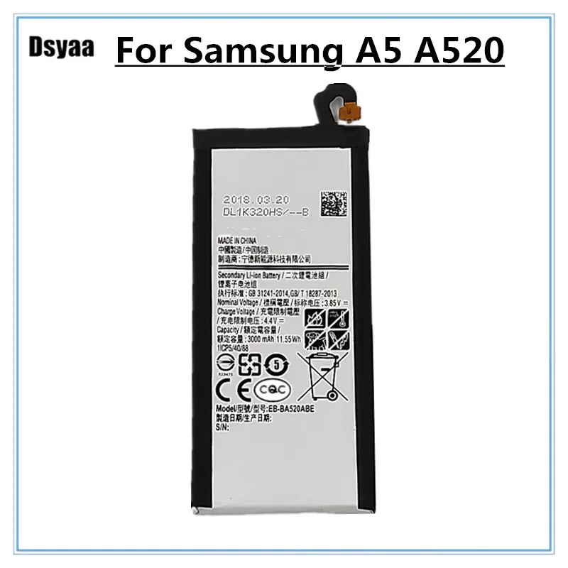 For SAMSUNG Replacement Battery EB-BA520ABE for Samsung for GALAXY A5 2017 A520 SM-A520F 2017 Edition A520F 3000mAh Authentic
For SAMSUNG Replacement Battery EB-BA520ABE for Samsung for GALAXY A5 2017 A520 SM-A520F 2017 Edition A520F 3000mAh Authentic
