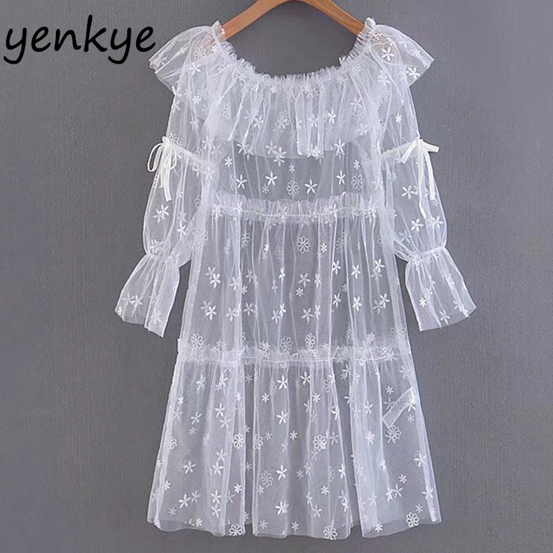 Sexy Perspective Summer Shoulder Off Dress Women Mesh Embroidery Dress Lady Elastic Slash Neck Long Sleeve Mini White Dress
Sexy Perspective Summer Shoulder Off Dress Women Mesh Embroidery Dress Lady Elastic Slash Neck Long Sleeve Mini White Dress